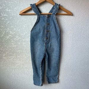Zara Cotton Blue Floral Denim Kids Overalls Size 18-24